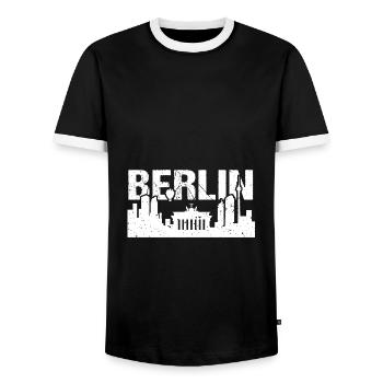 Berlin Skyline Vintage Capital Berlin - Men's Ringer Shirt - black/white - Front - AI Model Female 172 light (172cm) & AI Model Male 178 light (178cm)
