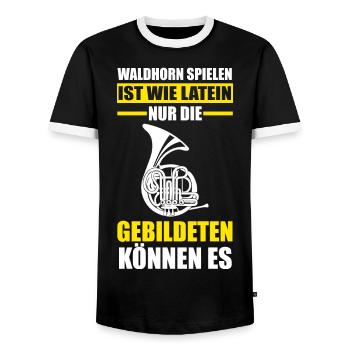 Waldhorn Orchester Musikverein Hornist Horn - Männer Kontrast-T-Shirt - Schwarz/Weiß - Vorne - AI Model Female 172 light (172cm) & AI Model Male 178 light (178cm)