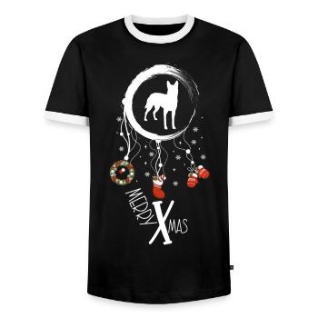 Belgischer Malinois Weihnachten Weihnachtstraumfän - Männer Kontrast-T-Shirt - Schwarz/Weiß - Vorne - AI Model Female 172 light (172cm) & AI Model Male 178 light (178cm)