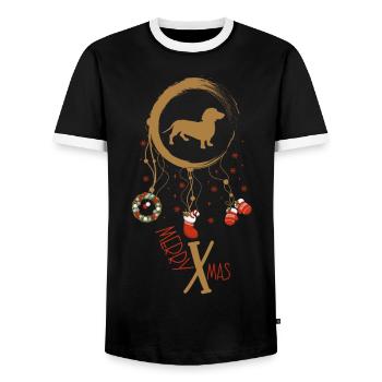 Dackel Weihnachten Weihnachtstraumfänger - Männer Kontrast-T-Shirt - Schwarz/Weiß - Vorne - AI Model Female 172 light (172cm) & AI Model Male 178 light (178cm)