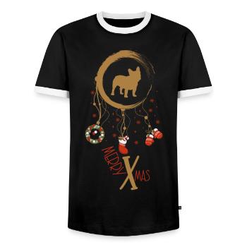 Französische Bulldogge Weihnachten Weihnachtstraum - Männer Kontrast-T-Shirt - Schwarz/Weiß - Vorne - AI Model Female 172 light (172cm) & AI Model Male 178 light (178cm)