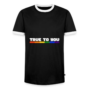 Rainbow Connection Embrace, Happy Pride - Männer Kontrast-T-Shirt - Schwarz/Weiß - Vorne - AI Model Female 172 light (172cm) & AI Model Male 178 light (178cm)