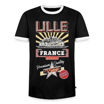 Lille France City Skyline Vintage Rétro - T-shirt contrasté Homme - noir/blanc - Devant - AI Model Female 172 light (172cm) & AI Model Male 178 light (178cm)
