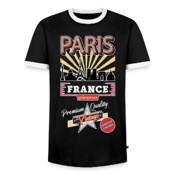 Paris France City Skyline Vintage Rétro - T-shirt contrasté Homme - noir/blanc - Devant - AI Model Female 172 light (172cm) & AI Model Male 178 light (178cm)