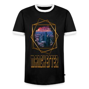 Manchester England UK Stadt Skyline Liebe Gold - Männer Kontrast-T-Shirt - Schwarz/Weiß - Vorne - AI Model Female 172 light (172cm) & AI Model Male 178 light (178cm)
