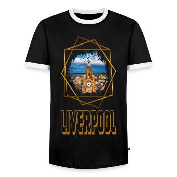 Liverpool England UK Stadt Skyline Liebe Gold - Männer Kontrast-T-Shirt - Schwarz/Weiß - Vorne - AI Model Female 172 light (172cm) & AI Model Male 178 light (178cm)