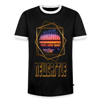 Newcastle England UK City Skyline Love Gold - Men's Ringer Shirt - black/white - Front - AI Model Female 172 light (172cm) & AI Model Male 178 light (178cm)
