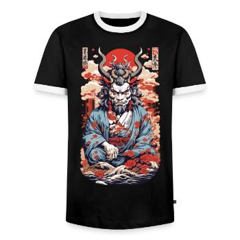 Oni Demon Anime Streetwear Retro Design Aesthetic - Men's Ringer Shirt - black/white - Front - AI Model Female 172 light (172cm) & AI Model Male 178 light (178cm)