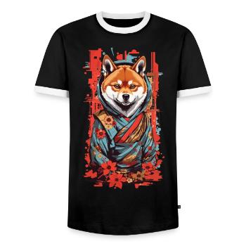 Shiba esthétique rétro Japon chiens Popart Design - T-shirt contrasté Homme - noir/blanc - Devant - AI Model Female 172 light (172cm) & AI Model Male 178 light (178cm)