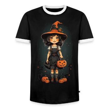 Halloween Hexe Vintage Retro mit Kürbissen - Männer Kontrast-T-Shirt - Schwarz/Weiß - Vorne - AI Model Female 172 light (172cm) & AI Model Male 178 light (178cm)