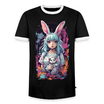 Kemonomimi Bunny Goth Anime Fille Cosplay - T-shirt contrasté Homme - noir/blanc - Devant - AI Model Female 172 light (172cm) & AI Model Male 178 light (178cm)
