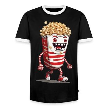 Conception drôle de monstre de pop-corn d’Halloween - T-shirt contrasté Homme - noir/blanc - Devant - AI Model Female 172 light (172cm) & AI Model Male 178 light (178cm)