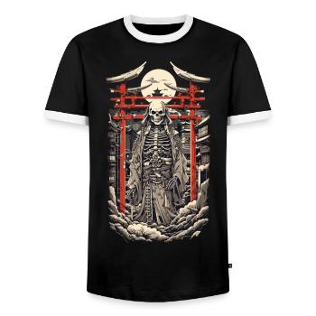 Yokai Démon Vintage Ukiyo-E Manga Style - T-shirt contrasté Homme - noir/blanc - Devant - AI Model Female 172 light (172cm) & AI Model Male 178 light (178cm)