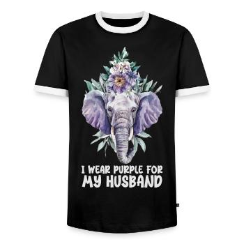 I Wear Purple For My Husband, Alzheimers Awareness - Men's Ringer Shirt - black/white - Front - AI Model Female 172 light (172cm) & AI Model Male 178 light (178cm)