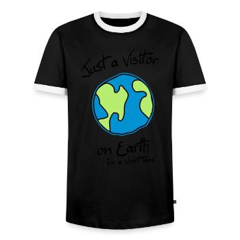 Visitor on Earth - Men's Ringer Shirt - black/white - Front - AI Model Female 172 light (172cm) & AI Model Male 178 light (178cm)