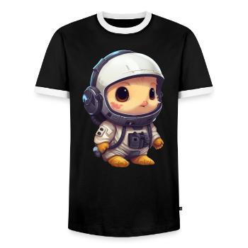 Chicken chick astronaut, cosmonaut in space - Men's Ringer Shirt - black/white - Front - AI Model Female 172 light (172cm) & AI Model Male 178 light (178cm)
