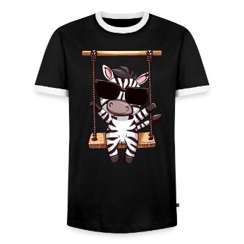 Süßes Kawaii Zebra, Schaukeln, Niedliches - Männer Kontrast-T-Shirt - Schwarz/Weiß - Vorne - AI Model Female 172 light (172cm) & AI Model Male 178 light (178cm)