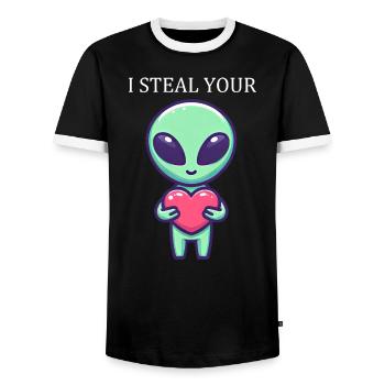 Alien außerirdisch Ich Stehle dein Herz - Männer Kontrast-T-Shirt - Schwarz/Weiß - Vorne - AI Model Female 172 light (172cm) & AI Model Male 178 light (178cm)