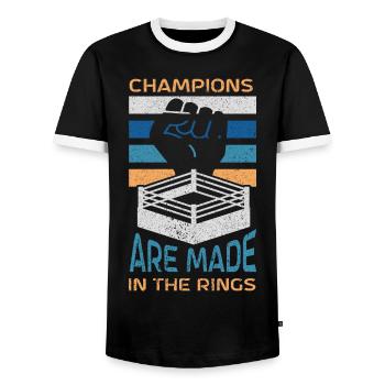 Boxing Boxer Martial Arts Boxing Ring Boxing Gloves - Men's Ringer Shirt - black/white - Front - AI Model Female 172 light (172cm) & AI Model Male 178 light (178cm)