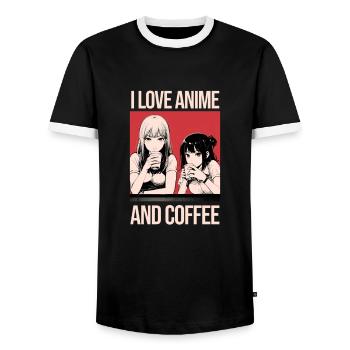 I love anime and coffee - manga style. - Men's Ringer Shirt - black/white - Front - AI Model Female 172 light (172cm) & AI Model Male 178 light (178cm)