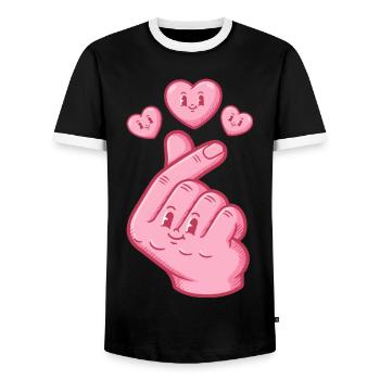 Kpop Musique coréenne Doigts mignons Amour Anime - T-shirt contrasté Homme - noir/blanc - Devant - AI Model Female 172 light (172cm) & AI Model Male 178 light (178cm)