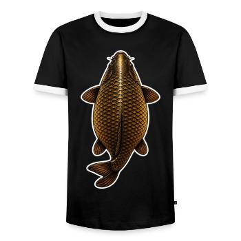 Golden Carp Top View – Clean Fishing Design - Men's Ringer Shirt - black/white - Front - AI Model Female 172 light (172cm) & AI Model Male 178 light (178cm)