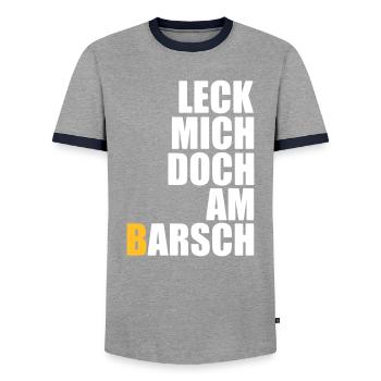 Leck mich doch am Barsch - Angler - Angeln - Fisch - Männer Kontrast-T-Shirt - Grau/Navy  - Vorne - AI Model Female 172 light (172cm) & AI Model Male 178 light (178cm)