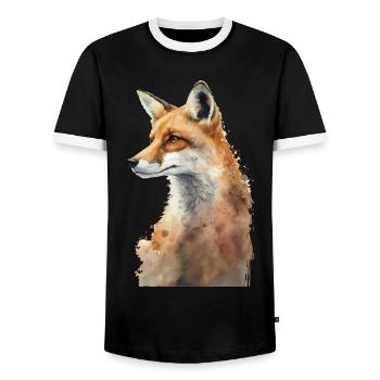 Fox Portrait Watercolors - Men's Ringer Shirt - black/white - Front - AI Model Female 172 light (172cm) & AI Model Male 178 light (178cm)