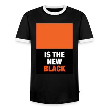 RED-YELLOW is the new BLACK - Men's Ringer Shirt - black/white - Front - AI Model Female 172 light (172cm) & AI Model Male 178 light (178cm)
