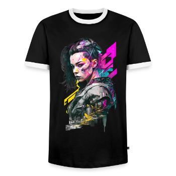 No105 - Männer Kontrast-T-Shirt - Schwarz/Weiß - Vorne - AI Model Female 172 light (172cm) & AI Model Male 178 light (178cm)