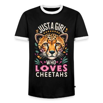 Just A Girl Who Loves Cheetahs Cheetah - Men's Ringer Shirt - black/white - Front - AI Model Female 172 light (172cm) & AI Model Male 178 light (178cm)