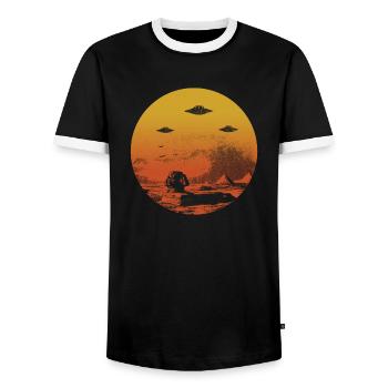 Schatten der UFOs - Männer Kontrast-T-Shirt - Schwarz/Weiß - Vorne - AI Model Female 172 light (172cm) & AI Model Male 178 light (178cm)