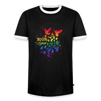 100% gay,deaf,deaf,graffiti,rainbow,LGBT - Men's Ringer Shirt - black/white - Front - AI Model Female 172 light (172cm) & AI Model Male 178 light (178cm)