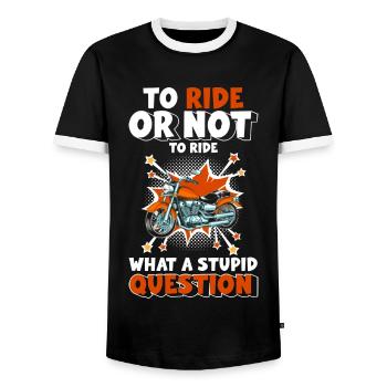 Retro Style Illustration - Men's Ringer Shirt - black/white - Front - AI Model Female 172 light (172cm) & AI Model Male 178 light (178cm)