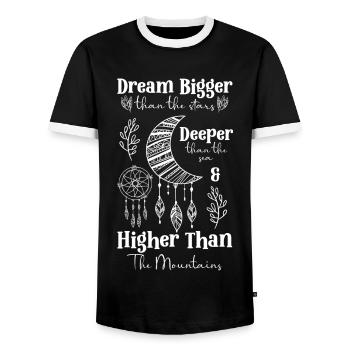 Dreams, Meditation, Love - Men's Ringer Shirt - black/white - Front - AI Model Female 172 light (172cm) & AI Model Male 178 light (178cm)