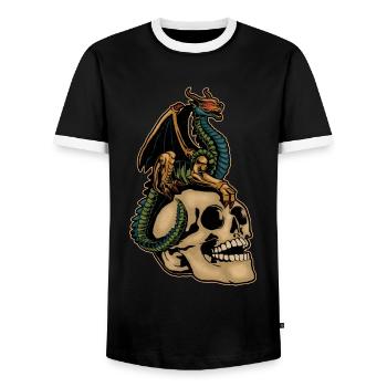 Scary Dragon & Creepy Skull Head Halloween Costume - Men's Ringer Shirt - black/white - Front - AI Model Female 172 light (172cm) & AI Model Male 178 light (178cm)
