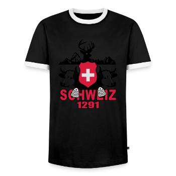 Schweiz Milchkuh 1291 - Männer Kontrast-T-Shirt - Schwarz/Weiß - Vorne - AI Model Female 172 light (172cm) & AI Model Male 178 light (178cm)