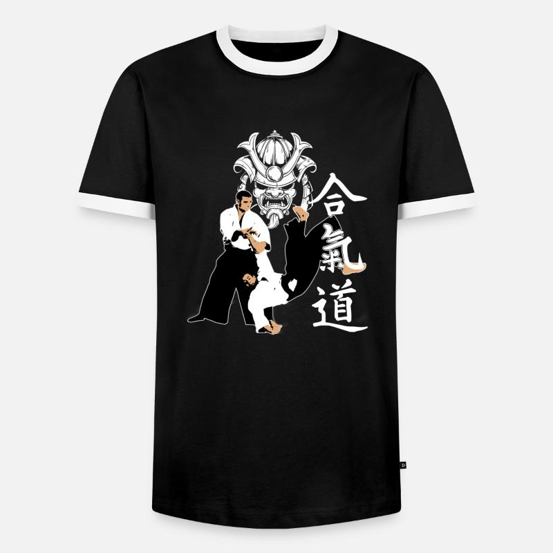 Aikido Samurai Mask - Männer Kontrast-T-Shirt - Schwarz/Weiß
