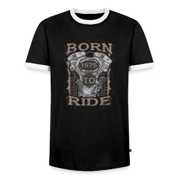 Born to Ride motorcycle biker 1975 - Männer Kontrast-T-Shirt - Schwarz/Weiß - Vorne - AI Model Female 172 light (172cm) & AI Model Male 178 light (178cm)