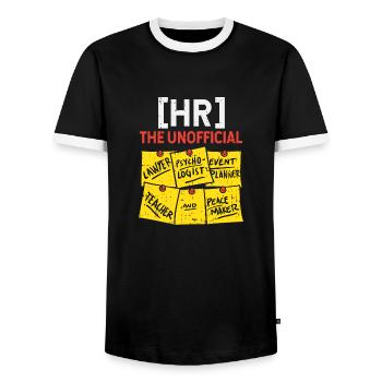 HR The Unofficial Lawyer Psychologist EventPlanner - Men's Ringer Shirt - black/white - Front - AI Model Female 172 light (172cm) & AI Model Male 178 light (178cm)