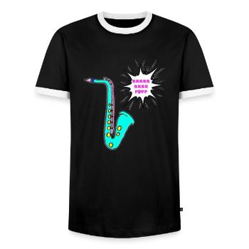 Sax - Men's Ringer Shirt - black/white - Front - AI Model Female 172 light (172cm) & AI Model Male 178 light (178cm)