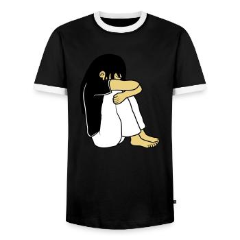 Sad sitting girl - Men's Ringer Shirt - black/white - Front - AI Model Female 172 light (172cm) & AI Model Male 178 light (178cm)