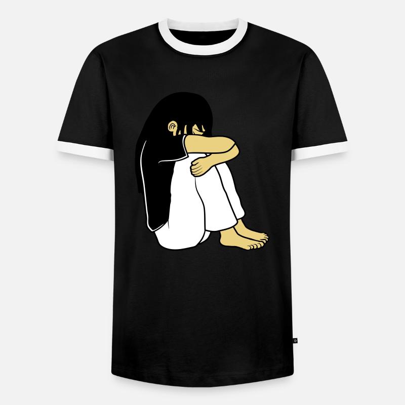 Trauriges Sitzendes Mädchen - Männer Kontrast-T-Shirt - Schwarz/Weiß