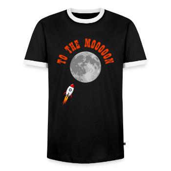 To The Moon Rocket Crypto Cryptocurrency Exchange - Men's Ringer Shirt - black/white - Front - AI Model Female 172 light (172cm) & AI Model Male 178 light (178cm)