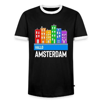 Amsterdam - Men's Ringer Shirt - black/white - Front - AI Model Female 172 light (172cm) & AI Model Male 178 light (178cm)