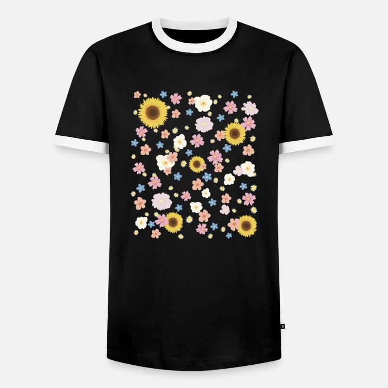 Cheerful floral pattern - Men's Ringer Shirt - black/white