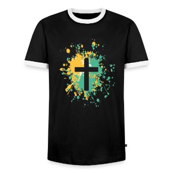 Symbole de croix chrétienne Couleur Splash - T-shirt contrasté Homme - noir/blanc - Devant - AI Model Female 172 light (172cm) & AI Model Male 178 light (178cm)