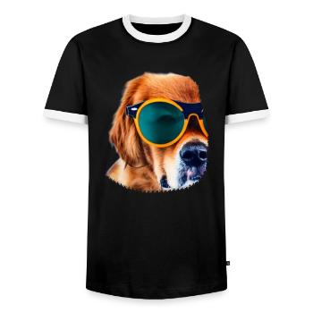 Dog with sunglasses Dog lover Dog owner - Men's Ringer Shirt - black/white - Front - AI Model Female 172 light (172cm) & AI Model Male 178 light (178cm)