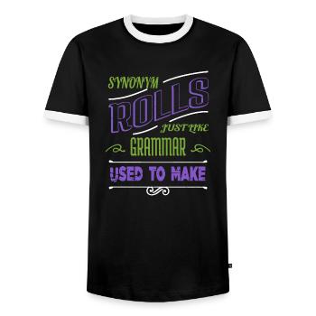 write drive writing article birthday author joke - Men's Ringer Shirt - black/white - Front - AI Model Female 172 light (172cm) & AI Model Male 178 light (178cm)