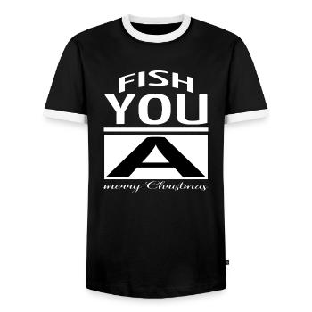 quote buy bite me fishing tshirts under the tree - Männer Kontrast-T-Shirt - Schwarz/Weiß - Vorne - AI Model Female 172 light (172cm) & AI Model Male 178 light (178cm)